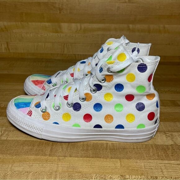 Converse X Miley Cyrus CTAS Hi Pride Size 7.5 Rainbow Polka Dot Canvas 162252C - Picture 3 of 9